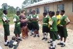Parents Visitation Day:  Sharon greets the girls.